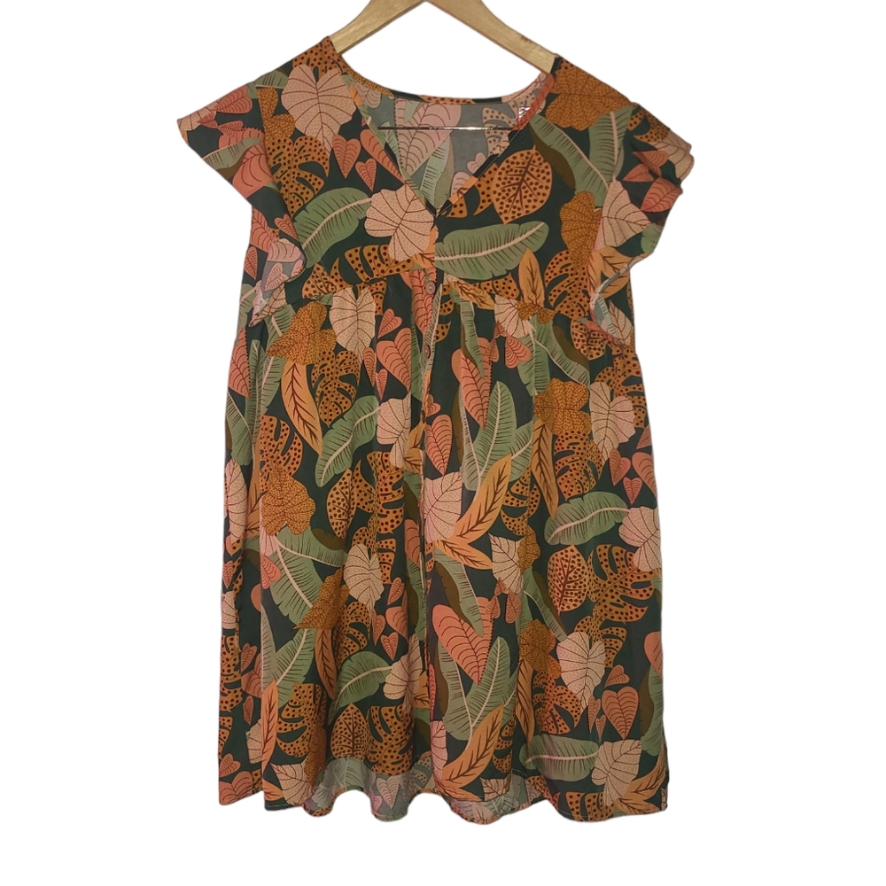 Shein women's flutter sleeve colorful floral dress size L